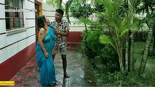 Indian Hot Aunty Outdoor Sex at Rainy Day! Hardcore Sex