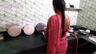 New Indian Bhabi Fucked in Kitchen by Devar - Bhabi in Red Saree